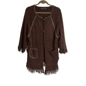 Vintage Gizel Women's Brown Fringe Cardigan Sweater OS